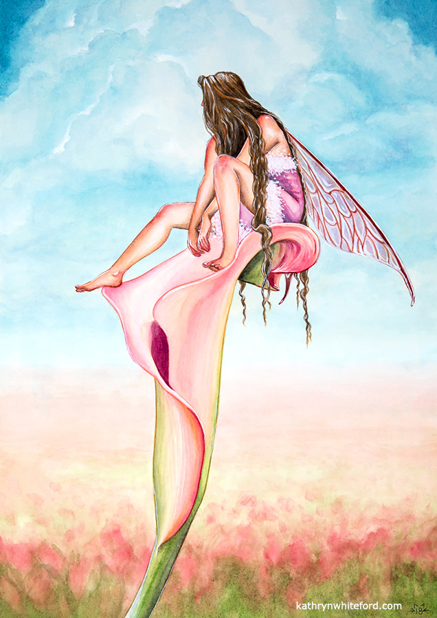 "Lily Fairy" Watercolour painting, A3