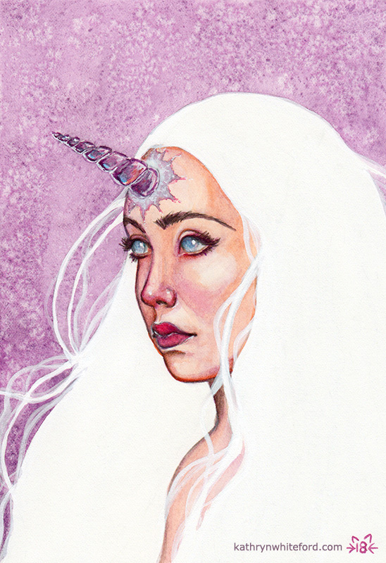 "Unicorn Girl" Watercolour painting on watercolour paper, 5x7 inches